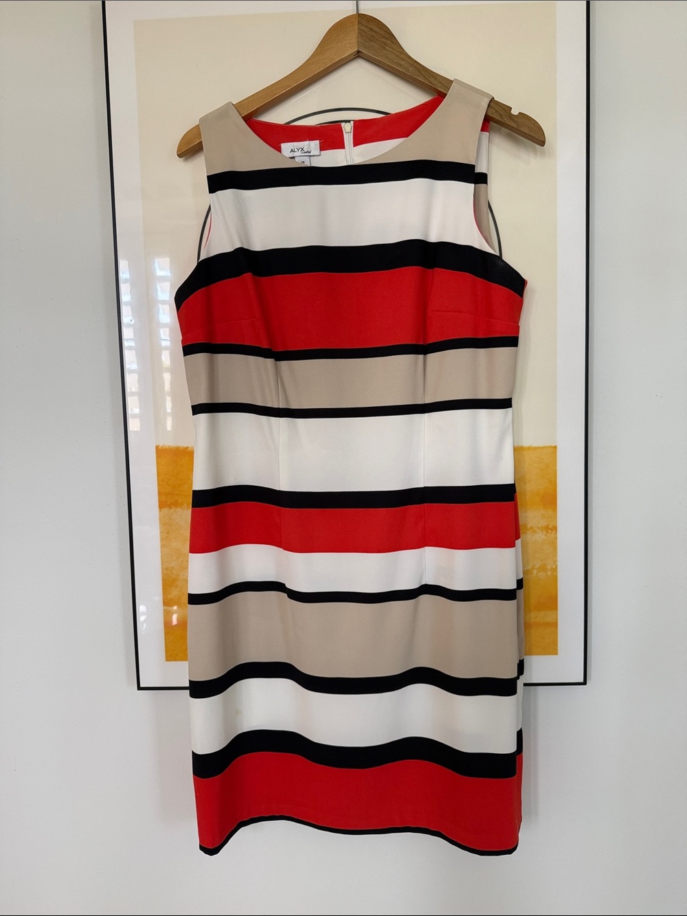 Alyx Sleeveless Dress in Red-Orange, Black & Beige Stripes